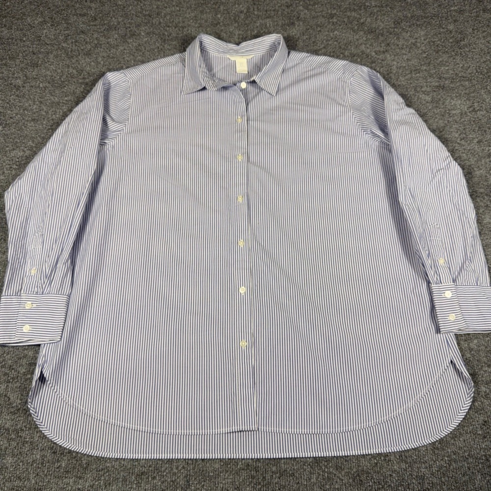 Mens Blue White Striped Long Sleeve Button Down Dress Shirt Medium